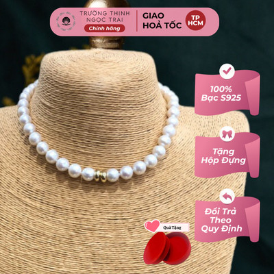Vòng Cổ Ngọc Trai 9ly Choker Mix Charm Bạc Ôm Sát Chân Cổ Sang Trọng - Ngọc Trai Trường Thịnh