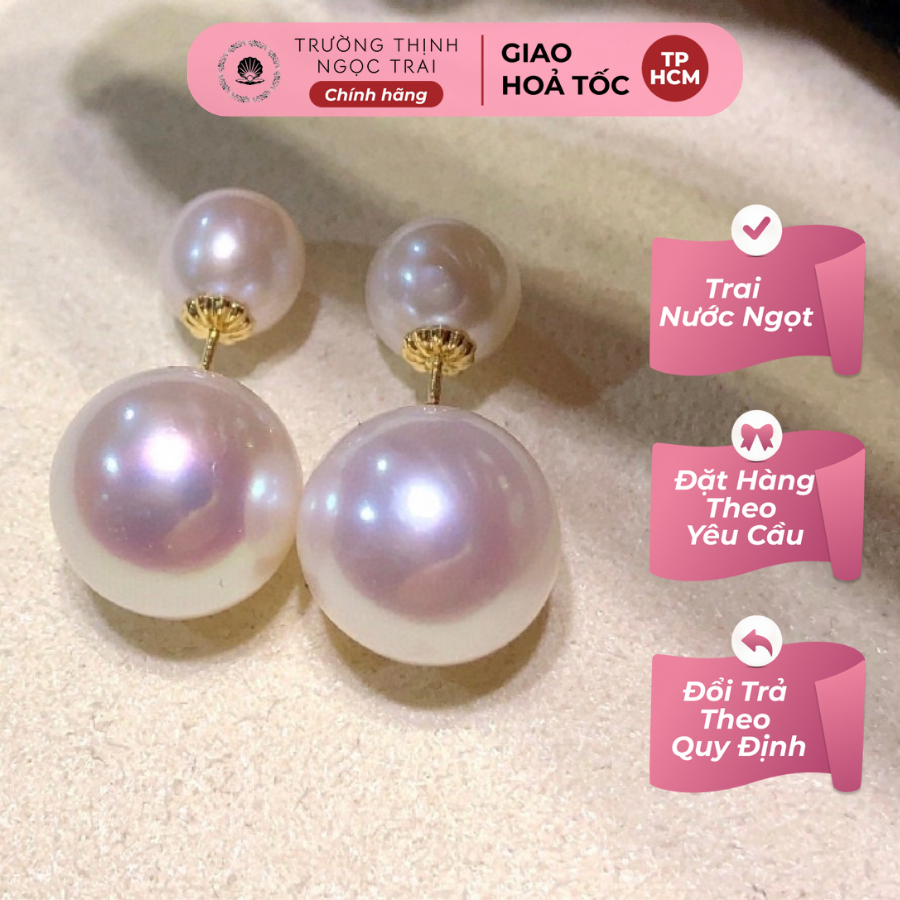 Bông Tai Bạc 925 Mạ Vàng Đính Ngọc Trai Size 12ly - Ngọc Trai Trường Thịnh