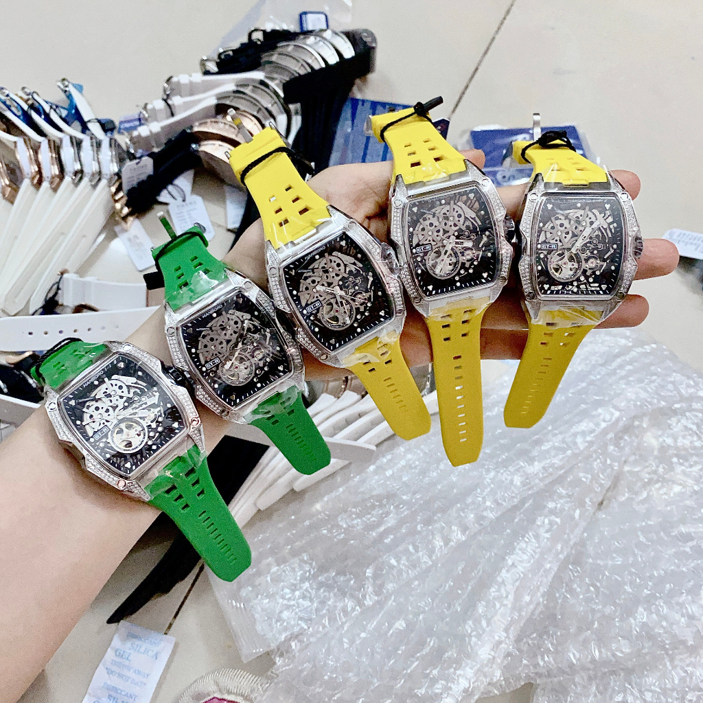 Đồng Hồ Nam Hanboro 932 Nạm Đá - Dây Silicone, Size 40x48mm