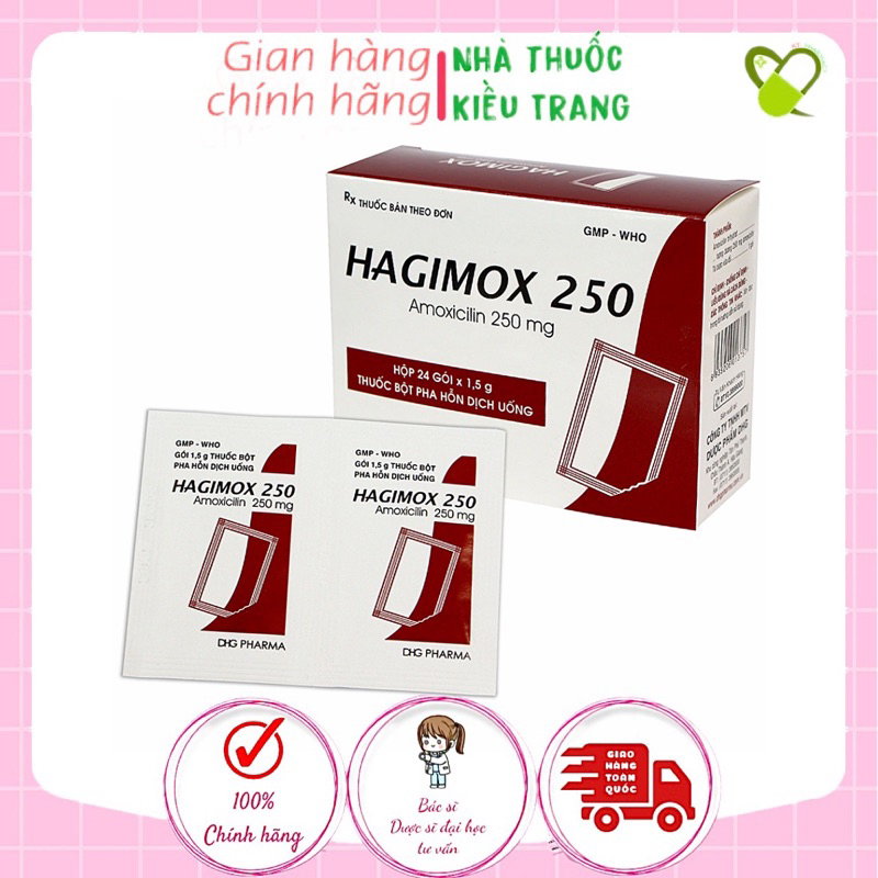 Amoxicillin 250mg (Hagimox 250) Hộp 24 gói