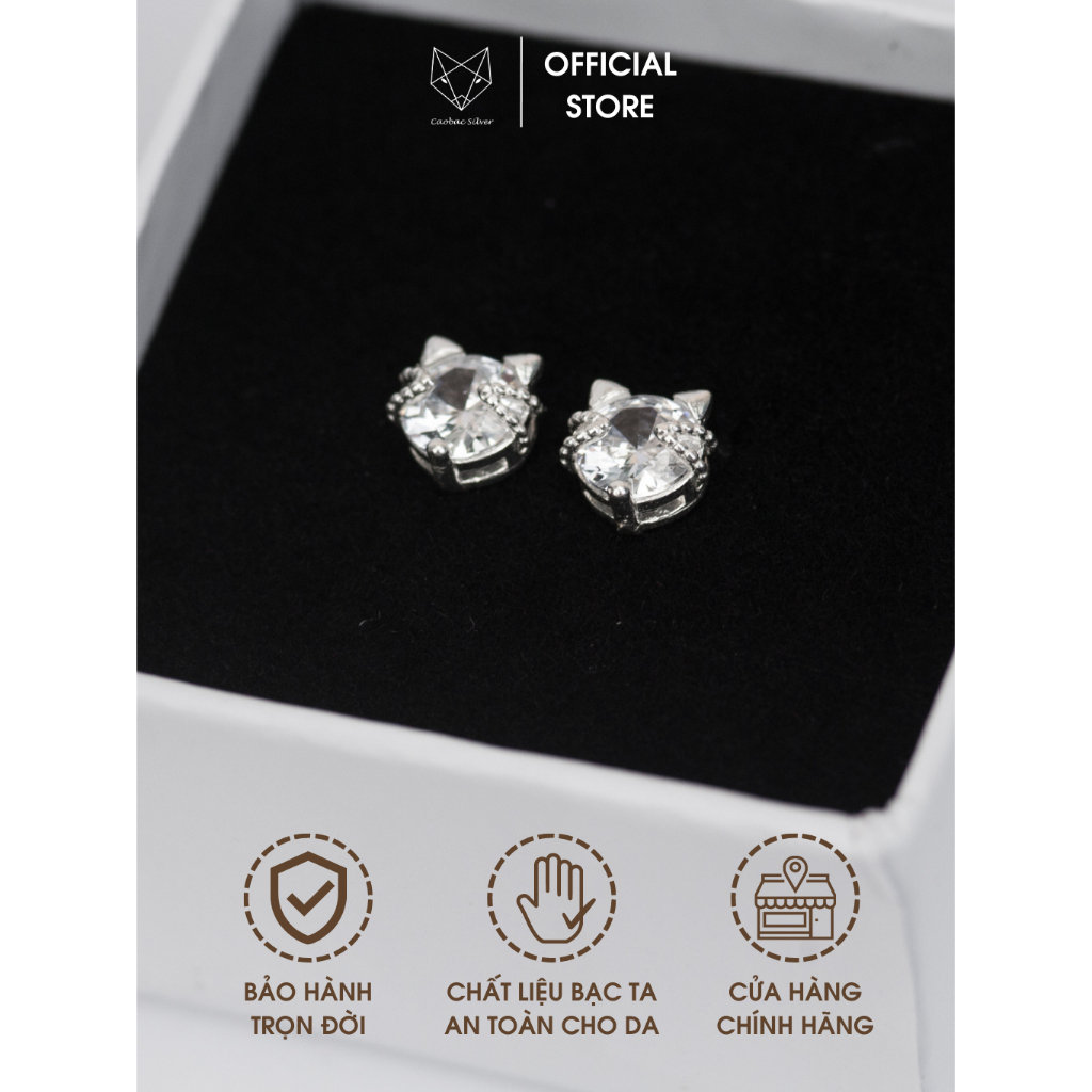 Khuyên Tai Bạc Ta Nữ CaoBac Silver Hình Con Mèo Đính Đá Lấp Lánh Mới Lạ, Đơn Giảng Xinh Xắn Dành Cho Bạn Nữ