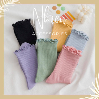 Tất bèo cổ cao màu trơn màu Vintage Hàn Quốc, vớ nhiều màu dễ thương