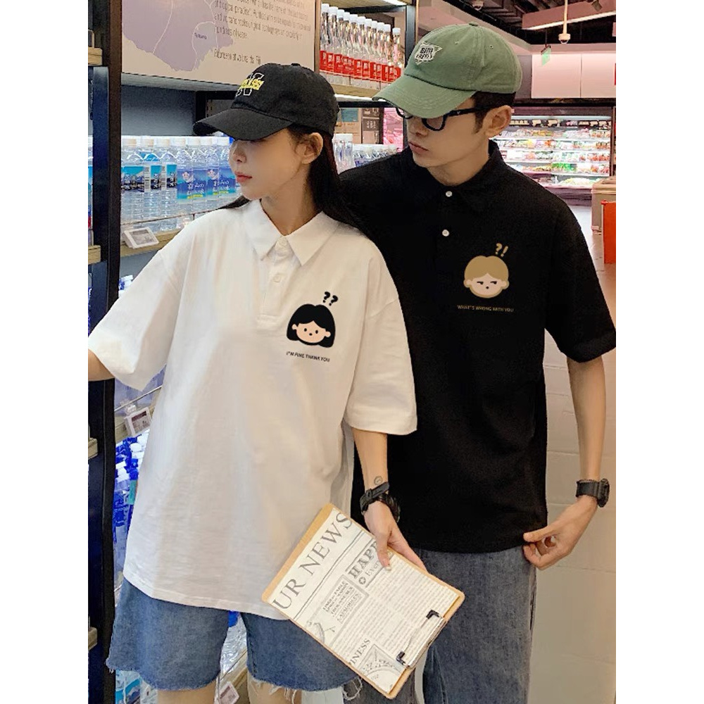 Áo thun polo simple form rộng unisex, cổ bẻ chất da cá cotton in hình logo nam/nữ _hình thật tại Boin unisex