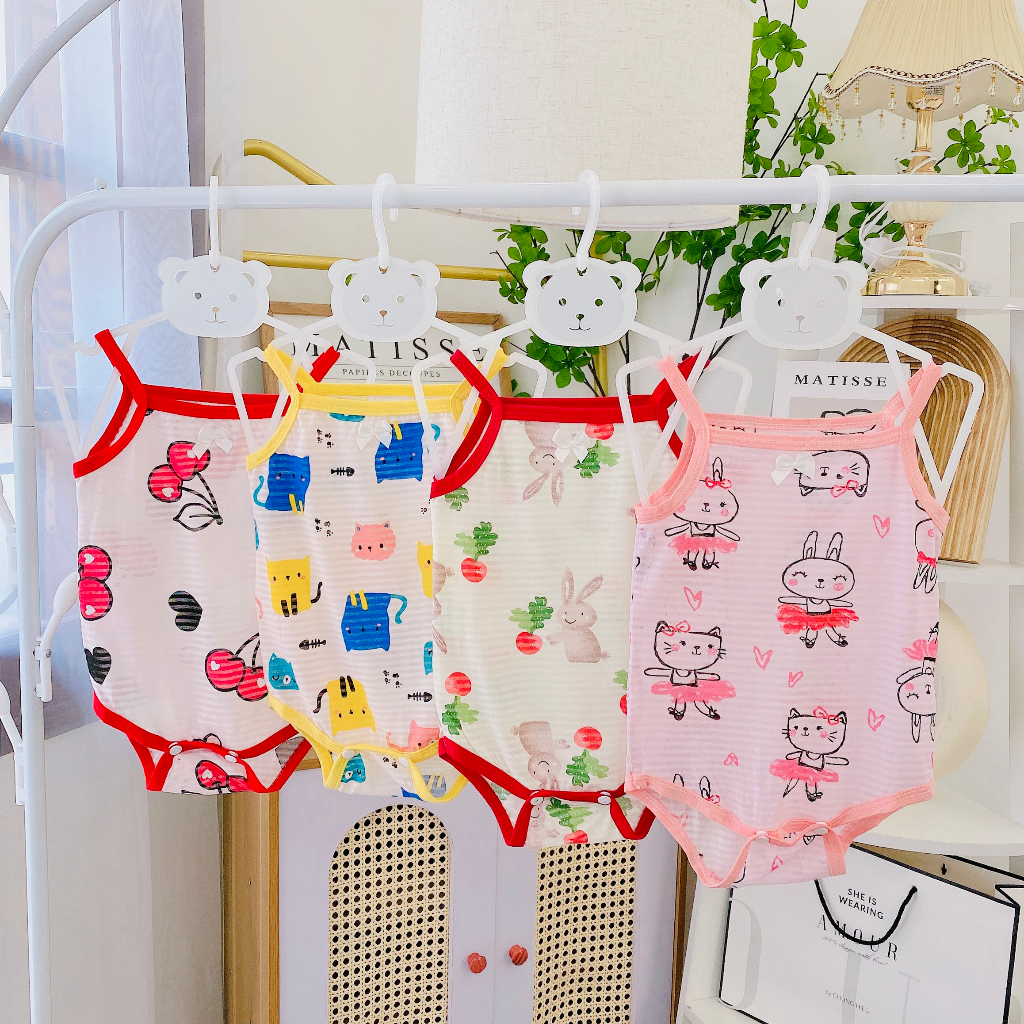 Body 2 dây vải cotton tre QC mát mẻ cho bé 5-13kg với nhiều họa tiết xinh đẹp BD89
