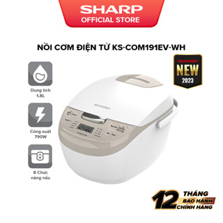 Nồi Cơm Điện Tử Sharp KS-COM191EV-WH 1.8L [8 Chức năng nấu, Màn hình LED, Lòng nồi 3 lớp]