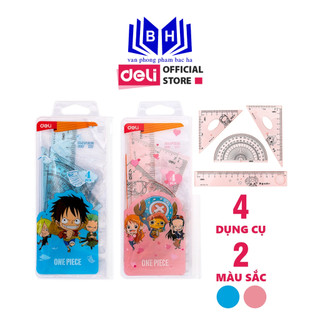 Bộ 4 dụng cụ eke học sinh Deli One Piece - 1 bộ eke, thước kẻ, đo góc, tam giác vuông - màu ngẫu nhiên - EH17