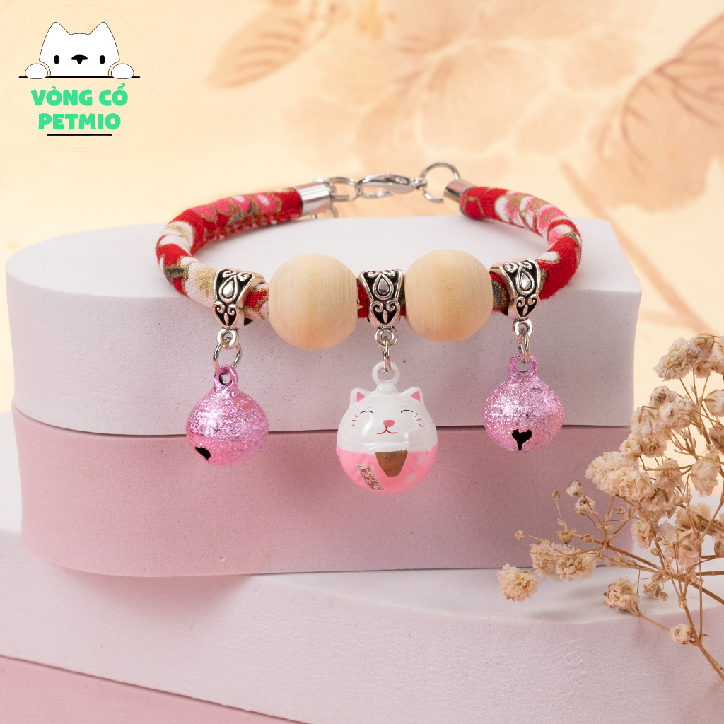 Vòng cổ cho mèo, vòng cho Chó Mèo,mã petmio gỗ,vòng handmade Shop Tự Thiết kế cute cao cấp,có chuông,không sợ nước