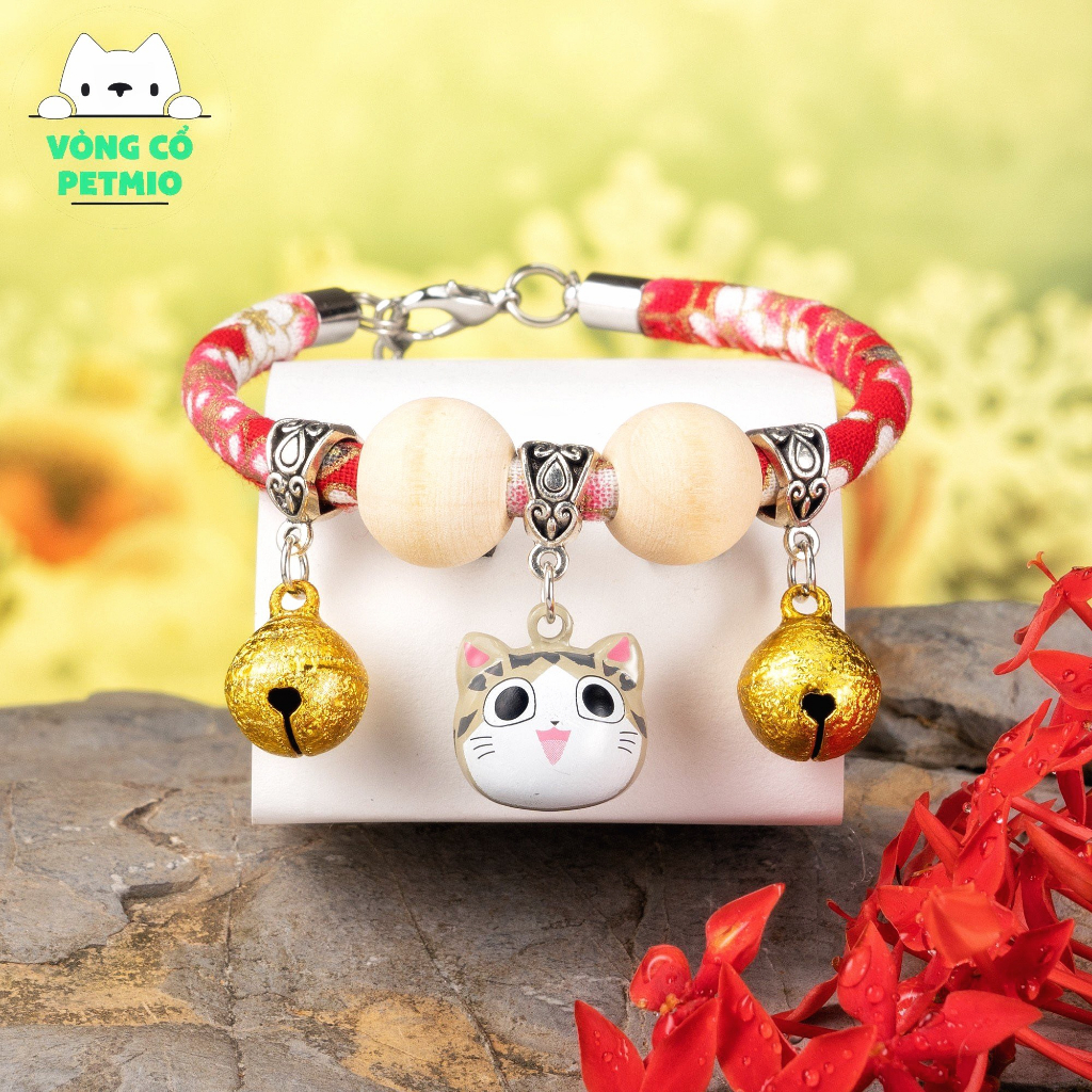 Vòng cổ cho mèo, vòng cho Chó Mèo,mã petmio gỗ,vòng handmade Shop Tự Thiết kế cute cao cấp,có chuông,không sợ nước