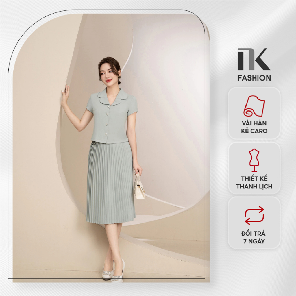 Set Áo Sơ Mi Cổ Bèo Và Chân Váy Dập Ly NKBD2303001 NK FASHION Thời Trang Công Sở Nữ, Thanh Lịch, Vải Nhập Hàn Cao Cấp