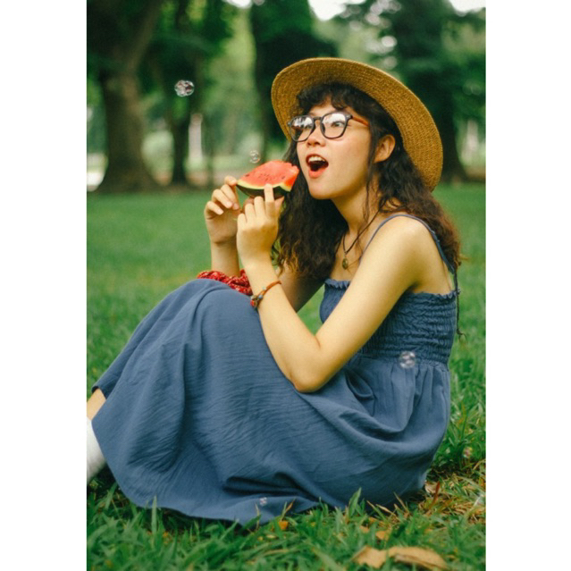Váy 2 Dây Vintage Bo Thun Xoè Rộng Vui Thu Đông Xinh/ Nhẹ Nhàng