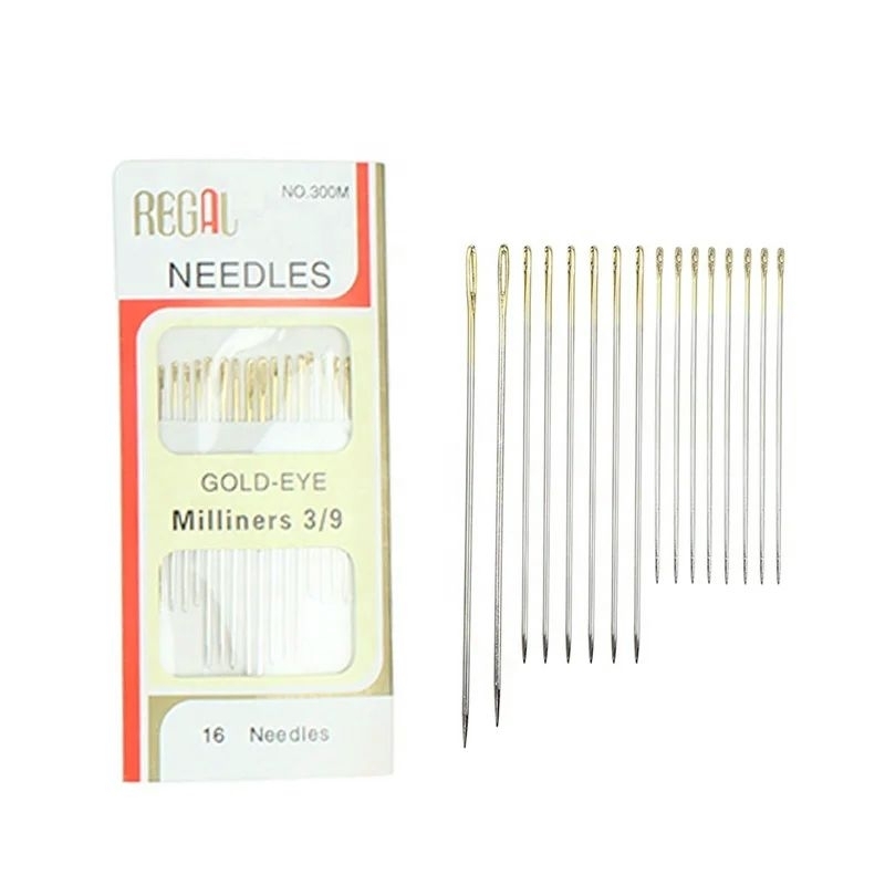 Vỉ 16 kim thêu đầu vàng nhiều size, kim khâu túi