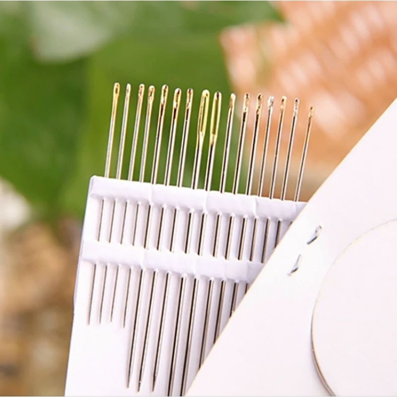Vỉ 16 kim thêu đầu vàng nhiều size, kim khâu túi