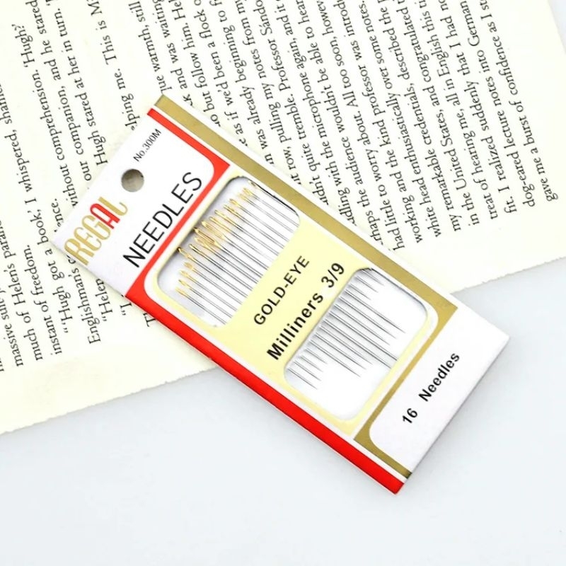 Vỉ 16 kim thêu đầu vàng nhiều size, kim khâu túi