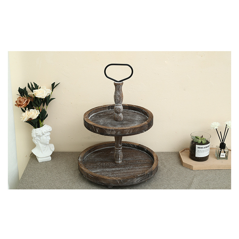 Khay bánh gỗ 2 tầng phong cách Vintage cổ điển phục vụ quán, nhà hàng, uống trà, decor chụp ảnh