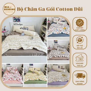 Bộ chăn ga gối đũi 5 món họa tiết xinh, chăn đã chần và có khóa kéo tặng kèm vỏ ôm mia bedding store