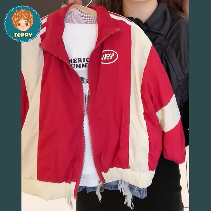Áo khoác gió bomber đỏ kem cho bé 2 lớp