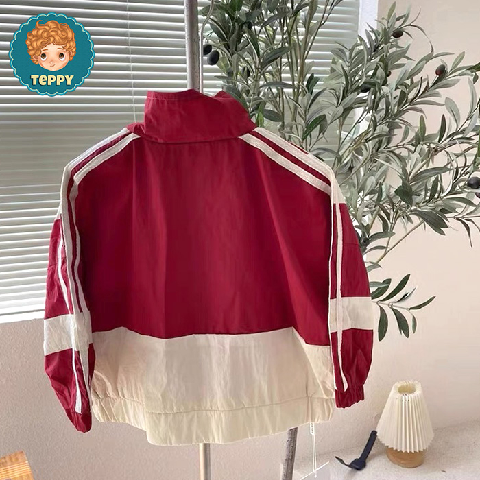 Áo khoác gió bomber đỏ kem cho bé 2 lớp