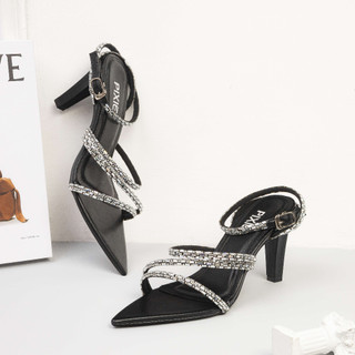 Giày Sandal Nữ 8cm Kiểu Quai Đính Đá Pixie E168