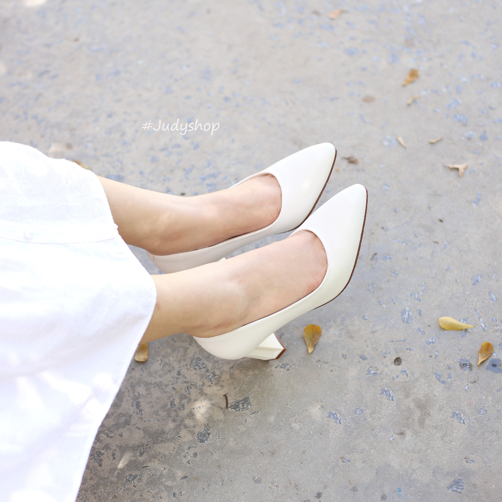 Giày bít nữ - giày công sở nữ - giày gót vuông MORRIS Mũi Nhọn da lì 6 phân