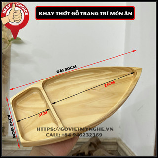 Dễ Thương- Mộc Mạc- Trang trí món ăn - Khay gỗ thuyền trang trí sushi Dài 30cm - Gỗ tự nhiên