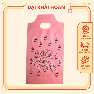 1KG Túi đựng ly trà sữa 1 ly in hình Doremon Hồng | Túi quai giữa ngăn 2 ly mang đi| Túi ly trà sữa, cà phê