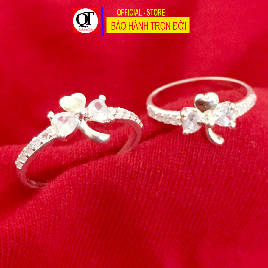 Nhẫn trẻ con mặt cỏ ba lá gắn đá cho bé gái chất liệu bạc ta gắn đá trắng sáng trang sức Bạc Quang Thản – QTTC15