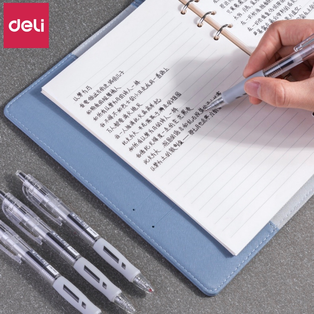 Bút Gel Bút Nước Deli S128 Ngòi 0.5Mm Bấm Màu Đen Bút Học Sinh Viết Trơn Mịn Bút Học Sinh