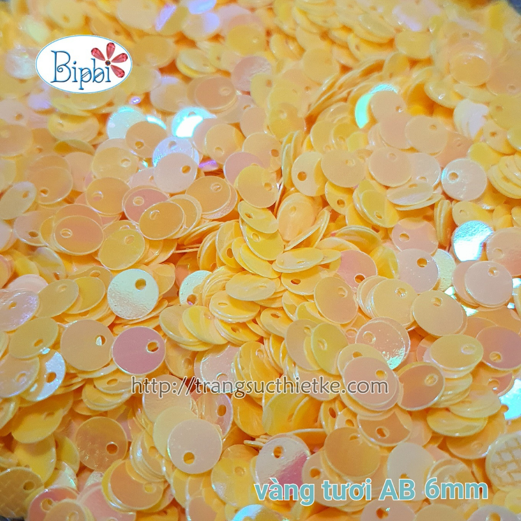 Hạt kim sa sequin treo 6mm vàng nhạt AB đính váy áo dạ hội, trang sức, phụ kiện handmàe