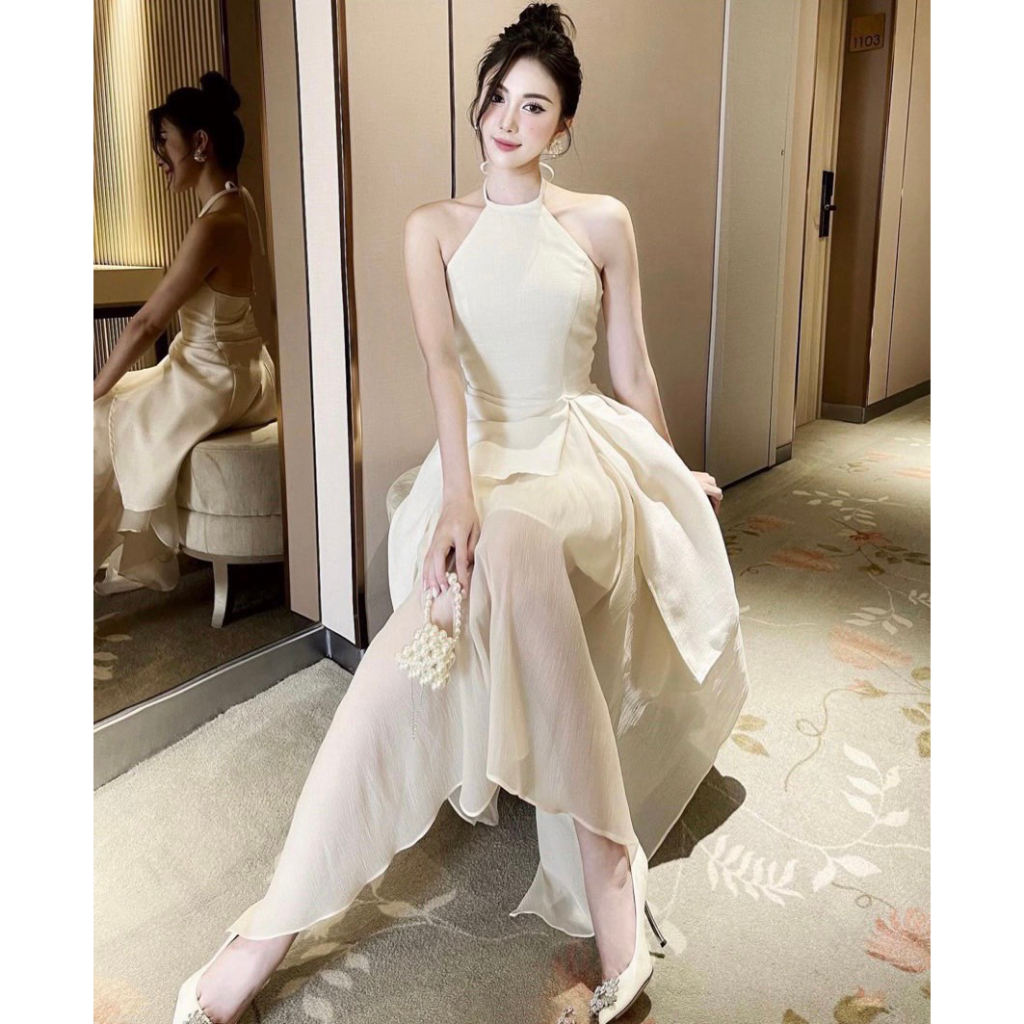 Đầm váy xòe cổ yếm dự tiệc,đi biển,dạo phố sang trọng váy nữ dễ thương