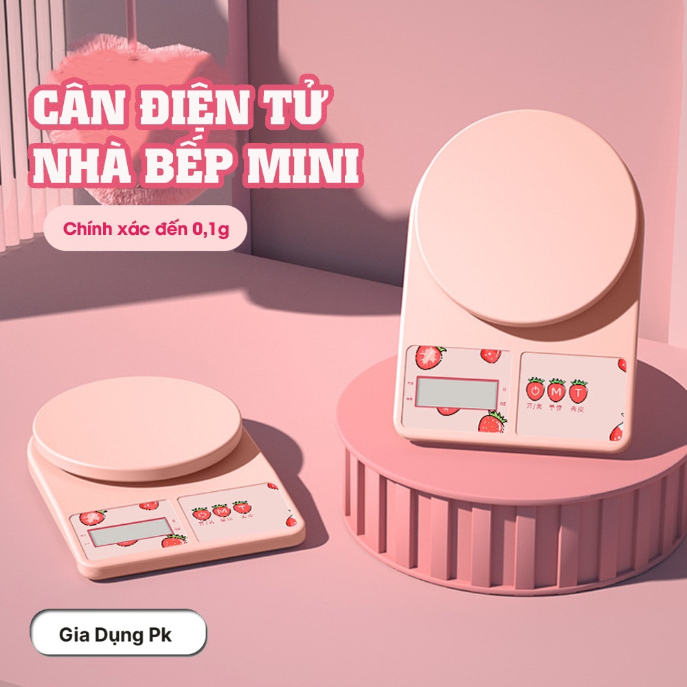Cân tiểu ly mini màu hồng hình quả dâu độ chia 0,1g tối đa 10kg màu sắc xinh xắn