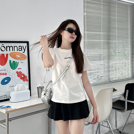 Áo thun baby tee thêu chữ Perfect giữa, vải cotton premium dày dặn chuẩn form