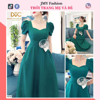 V4016 Váy đầm xanh xòe nữ công sở [Dolce Viva Colection (DVC)] váy xanh cổ tim đính hoa eo dự tiệc