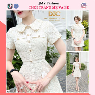 V4019 Váy đầm ren kem cổ sen dáng A [Dolce Viva Colection (DVC)] váy ren hoa kem công sở