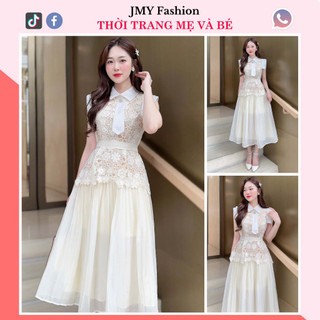 V336 Váy đầm ren xòe kem tiểu thư [TH Hà Thanh] váy sơ mi dập ly voan dáng dài công sở