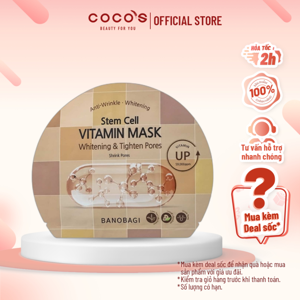 Mặt Nạ Banobagi Dưỡng Sáng, Se Lỗ Chân Lông Stem Cell Vitamin Mask 30g - Whitening & Tighten Pores