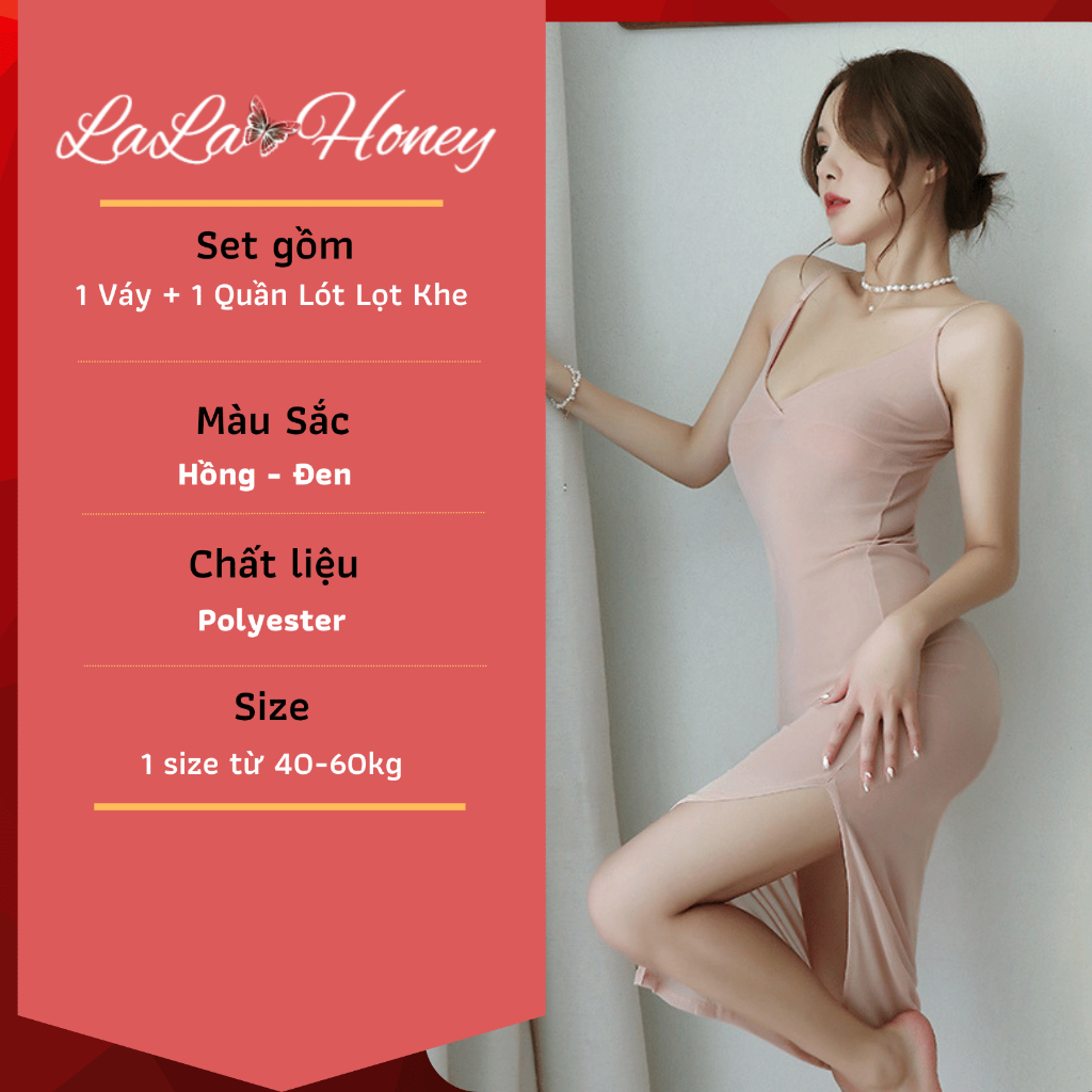 Váy Ngủ Dáng Dài 2 Dây Xẻ Tà Xuyên Thấu Sexy Gợi Cảm, Đầm Ngủ Dáng Dài Xẻ Đùi Sexy Xuyên Thấu Gợi Cảm - LALA HONEY | BigBuy360 - bigbuy360.vn