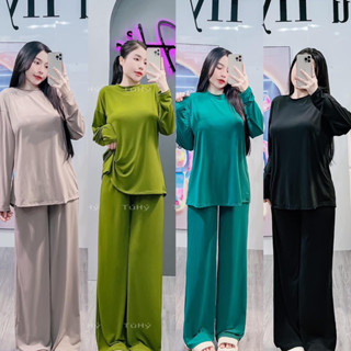 Set đồ bộ Ủ KEM QUẦN ỐNG SUÔNG , FORM TO THUN LẠNH ( 50kg - 75kg )