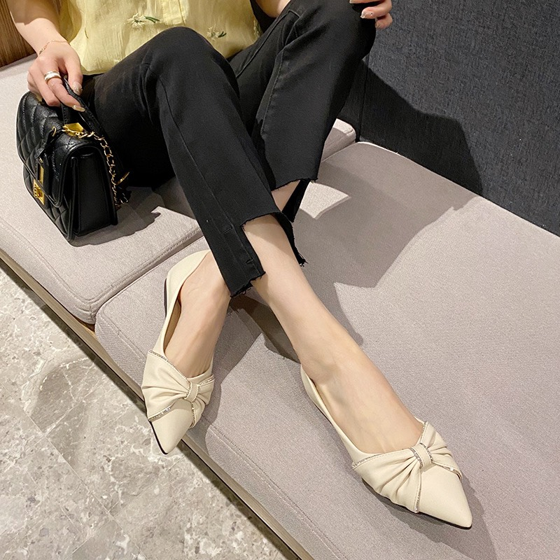 Giày bệt nữ siêu mềm mũi nhọn nơ viền đá bánh bèo cao cấp mã B11