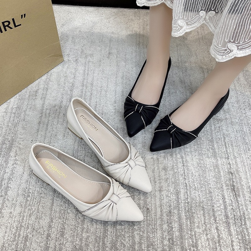 Giày bệt nữ siêu mềm mũi nhọn nơ viền đá bánh bèo cao cấp mã B11