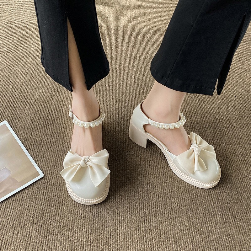 Giày búp bê LOLITA nữ quai ngọc mũi nơ cao 5cm dành cho nữ mã K84