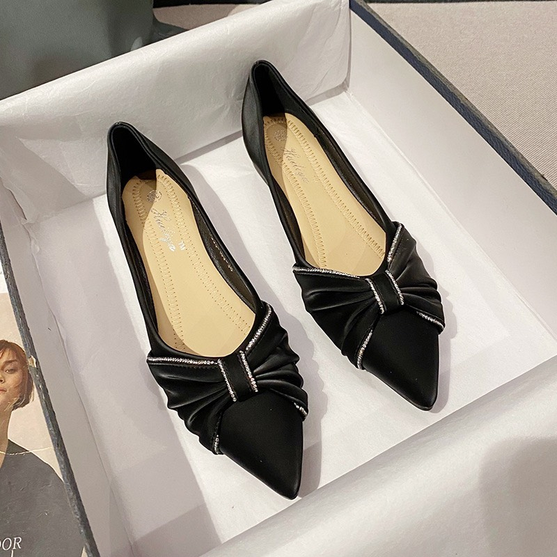 Giày bệt nữ siêu mềm mũi nhọn nơ viền đá bánh bèo cao cấp mã B11