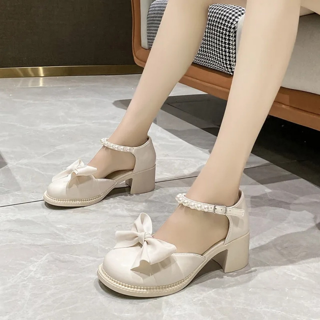 Giày búp bê LOLITA nữ quai ngọc mũi nơ cao 5cm dành cho nữ mã K84