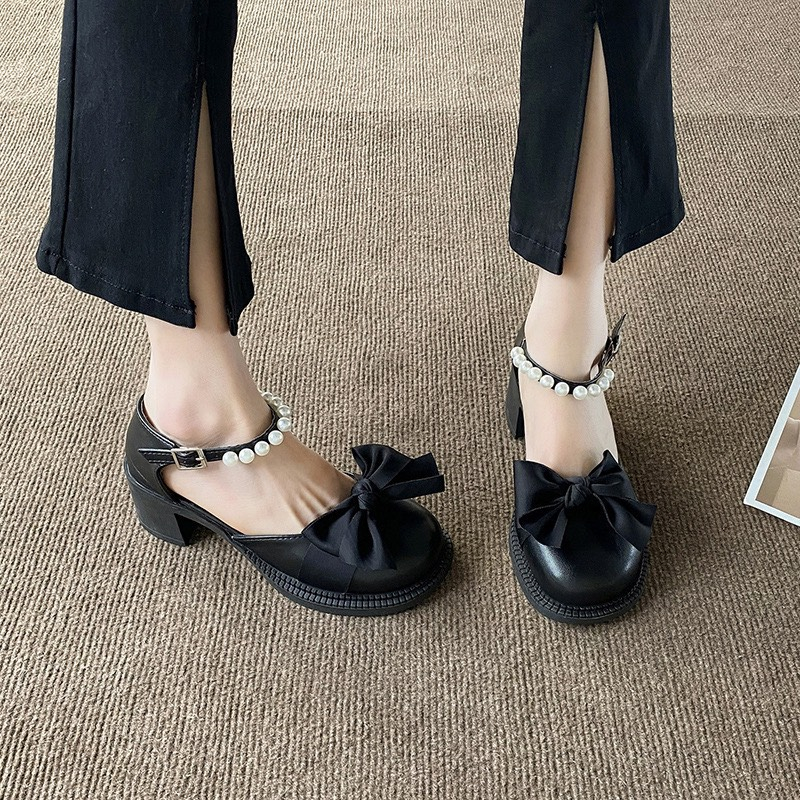 Giày búp bê LOLITA nữ quai ngọc mũi nơ cao 5cm dành cho nữ mã K84