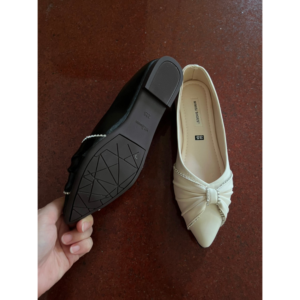 Giày bệt nữ siêu mềm mũi nhọn nơ viền đá bánh bèo cao cấp mã B11