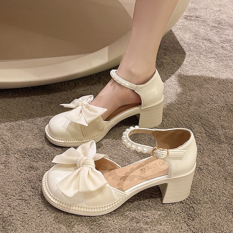 Giày búp bê LOLITA nữ quai ngọc mũi nơ cao 5cm dành cho nữ mã K84