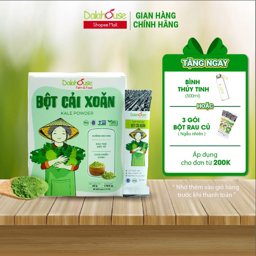 Bột Cải Xoăn Sấy Lạnh DALAHOUSE Bổ Sung Chất Xơ Và Vitamin Giúp Dinh Dưỡng Hộp 20 Gói x 3G