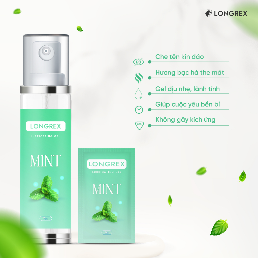 Gel bôi trơn Longrex gốc nước MINT hương bạc hà the mát giúp cuộc yêu bền bỉ, che tên kín đáo Mã GB001