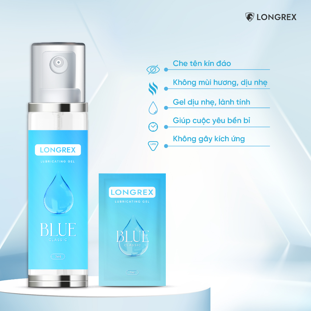 Gel bôi trơn Longrex gốc nước BLUE giúp cuộc yêu bền bỉ, không gây kích ứng, che tên kín đáo Mã GB003