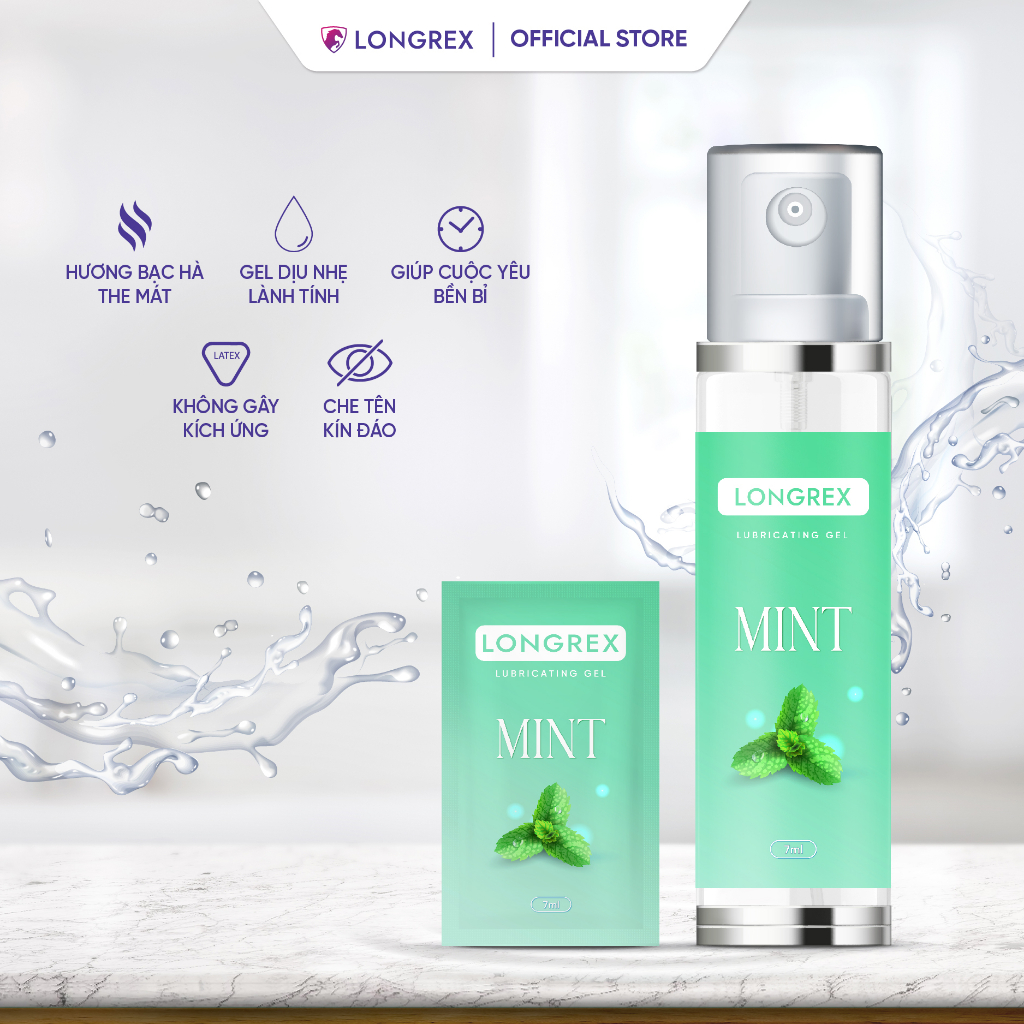 Gel bôi trơn Longrex gốc nước MINT hương bạc hà the mát giúp cuộc yêu bền bỉ, che tên kín đáo Mã GB001