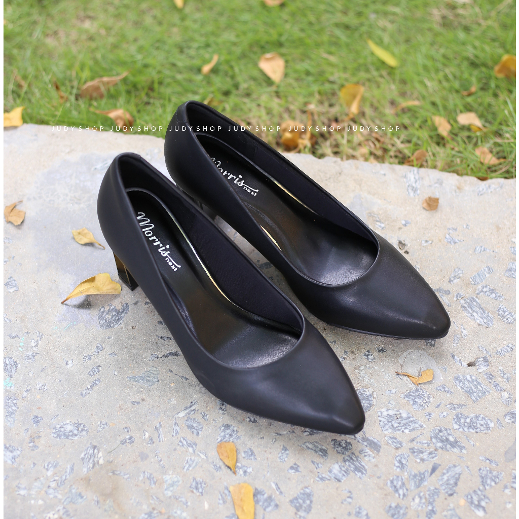 Giày bít nữ - giày công sở nữ - giày gót vuông MORRIS Mũi Nhọn da lì 6 phân